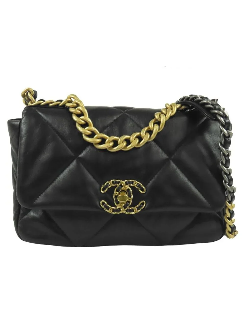 Chanel 19 Black Gold Silver Lambskin 2-Way Chain Shoulder Bag